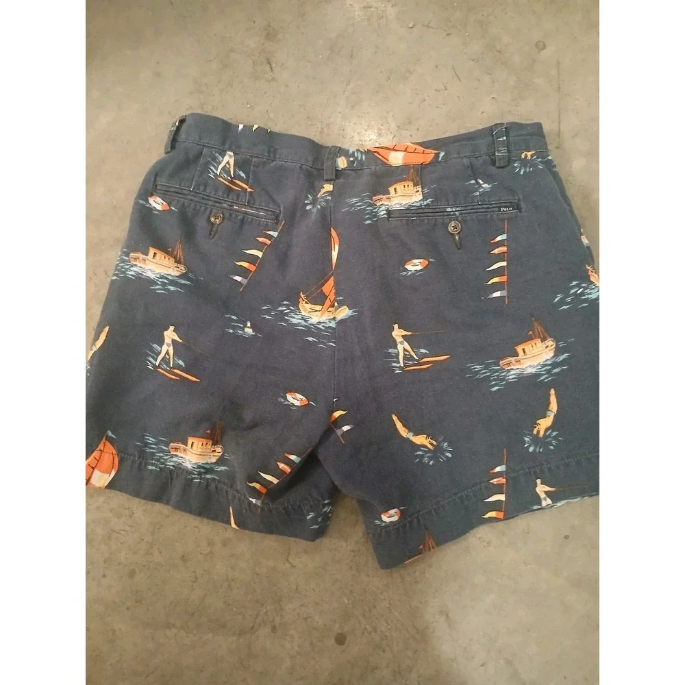 Polo Ralph Lauren Shorts Mens 34 Blue Sailboat Cotton Linen (Tag 32) 6" Inseam - Picture 4 of 7